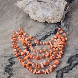 Vintage Salmon Coral Multi Strand Chips Wire Necklace